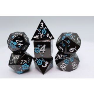 Black with Blue Orchids RPG Metal Dice Set (7)