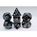 Black with Blue Orchids RPG Metal Dice Set (7)