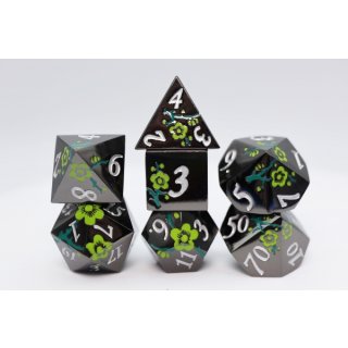 Black with Green Orchids RPG Metal Dice Set (7)