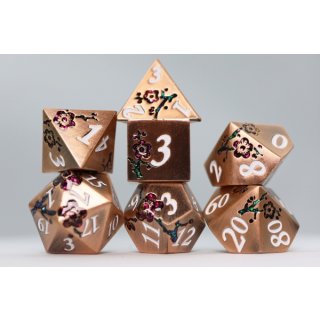 Copper with red Orchids RPG Metal Dice Set (7)