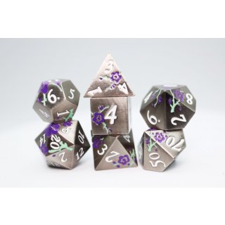 Silber with Purple Orchids RPG Metal Dice Set (7)