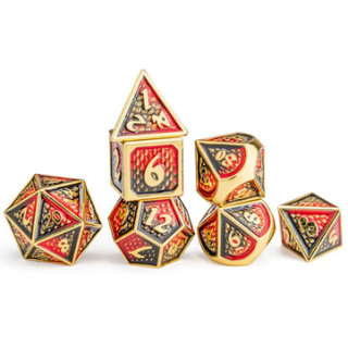 Behemoth Gold with Red and Black Enamel Polyhedral Dice Set