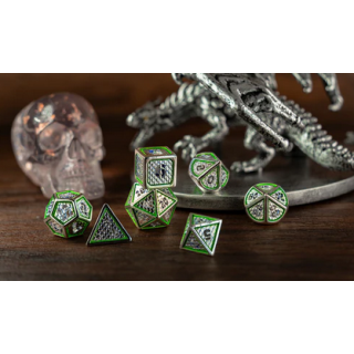 Hollow Wyvern RPG Dice Set Silver w/Green/Blue (7)