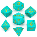 Metal Solid Barbarian Young Blue w/Gold Polyhedral Dice Set