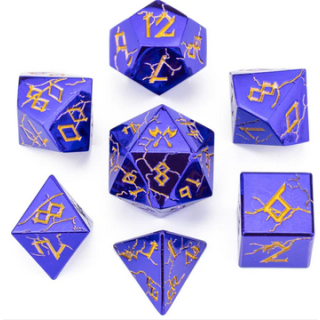 Metal Solid Barbarian Shiny Purple w/Gold Polyhedral Dice Set