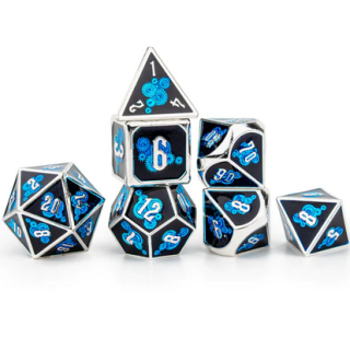Blue Gears Solid Gear Steampunk Themed Polyhedral Dice Set