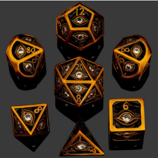 Shiny Silver w/Pink Gems Dragons Eye Hollow Metal Dice Set (7)