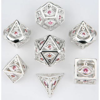 Ancient Gold with white Diamond Gems Dragons Eye Hollow Metal Dice Set (7)