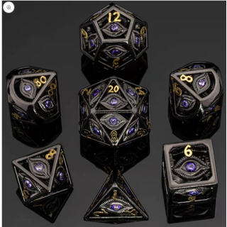 Black w/Purple Gems Dragons Eye Hollow Metal Dice Set (7)