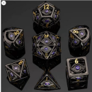 Black w/Purple Gems Dragons Eye Hollow Metal Dice Set (7)