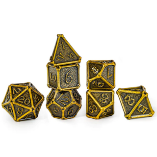 Ancient Gold Bone Collector Solid Metal Polyhedral Dice Set
