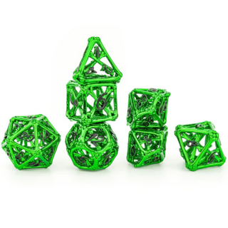 Metal Hollow Deaths Treasure Dice Set Shiny Green w/Black (7)