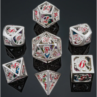 Matt Silver Hollow Dragon Dice Set Filled w/Gems (7)