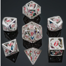 Matt Silver Hollow Dragon Dice Set Filled w/Gems (7)
