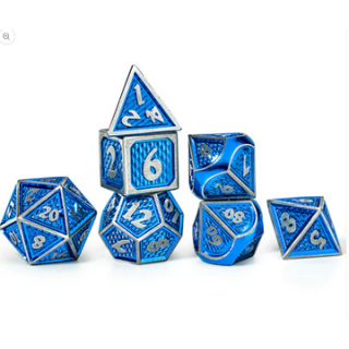 Behemoth Brushed Blue Solid Metal Polyhedral Dice Set