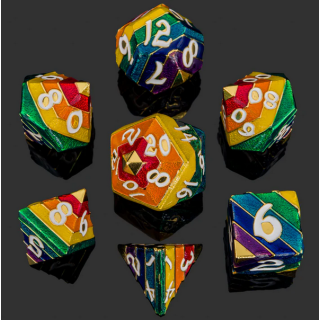 Pride Rainbow Metal Gold with white numbers Polyhedral Dice Set