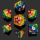 Pride Rainbow Metal Gold with white numbers Polyhedral Dice Set