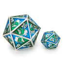 Solid Metal Dragon Chonk D20 Silver w/Green & Blue 45mm