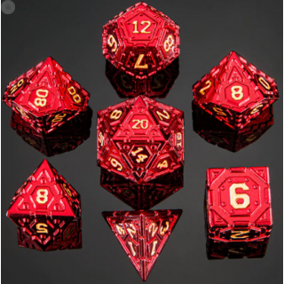 Solid Metal Star Map Red W/ Gold Polyhedral Dice Set