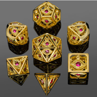 Shiny Gold w/Ruby Red Gems Dragons Eye Dice Set (7)