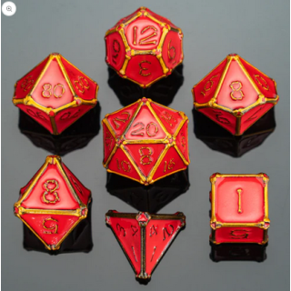 Gold with Red enamel Bone Collector Solid Metal Polyhedral Dice Set