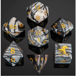 Dragons Hoard Gemstone Dice Set Black Network Agate (7)