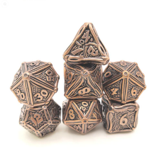 Antique Copper Solid Metal Druid Polyhedral Dice Set