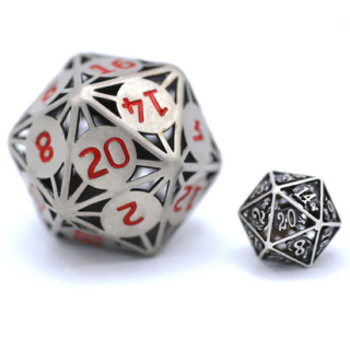 Classic Atomic Dice Giant Hollow Ancient Silver 55mm D20
