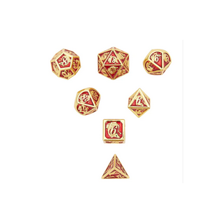 Gold with Red Enamel Solid Metal Dragon Polyhedral Polyhedral Dice Set