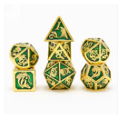 Gold with Green Solid Metal Dragon Polyhedral Dice Set