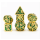 Gold with Green Solid Metal Dragon Polyhedral Dice Set