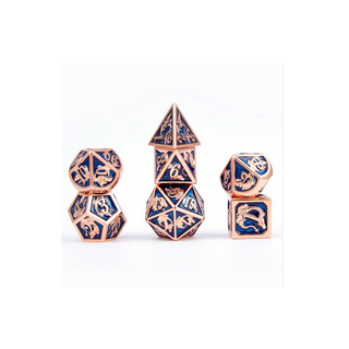 Copper with Navy Blue Solid Metal Dragon Polyhedral Dice Set