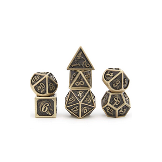 Brushed Bronze Solid Metal Dragon Polyhedral Dice Set