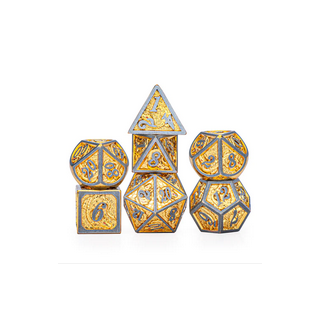 Brushed Gold Solid Metal Dragon Polyhedral Dice Set