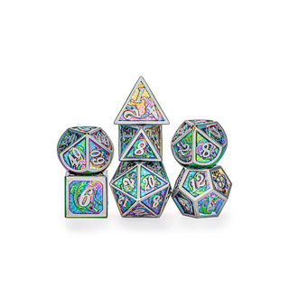 Brushed Rainbow Solid Metal Dragon Polyhedral Dice Set