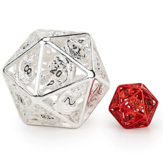 Titan Hollow Silver 55mm D20 with Dragons