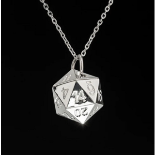 Silver D20 Dice Necklace Pendant w/chain