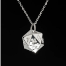 Silver D20 Dice Necklace Pendant w/chain