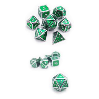 Metal & Enamel Dice Set (7) Cyan & Silver