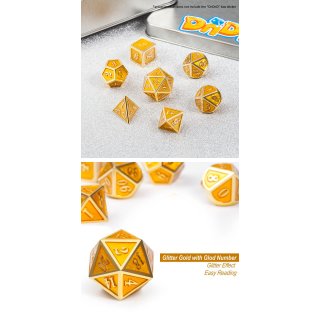 Metal & Enamel Dice Set (7) Yellow & Gold