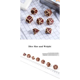 Metal & Enamel Dice Set (7) Maroon & Gold