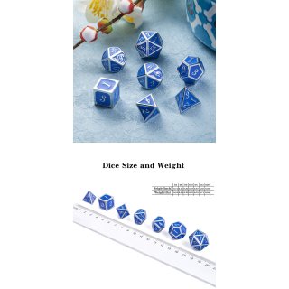 Metal & Enamel Dice Set (7) Azure & Silver