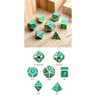 Metal & Enamel Dice Set (7) Teal & Gold