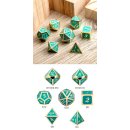 Metal & Enamel Dice Set (7) Teal & Gold