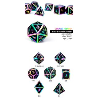 Metal & Enamel Dice Set (7) Black Iridescence