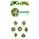 Metal & Enamel Dice Set (7) Green Glitter