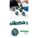 Metal & Enamel Dice Set (7) Green Iridescence