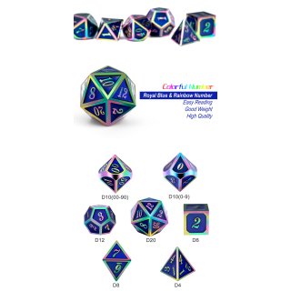 Metal & Enamel Dice Set (7) Blue Iridescence
