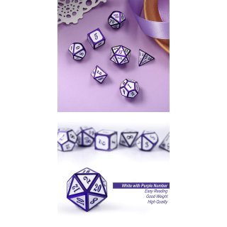 Metal & Enamel Dice Set (7) White & Purple