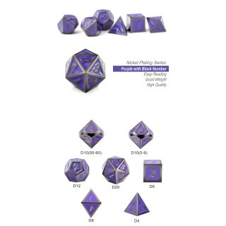Metal & Enamel Dice Set (7) Grape & Gunmetal